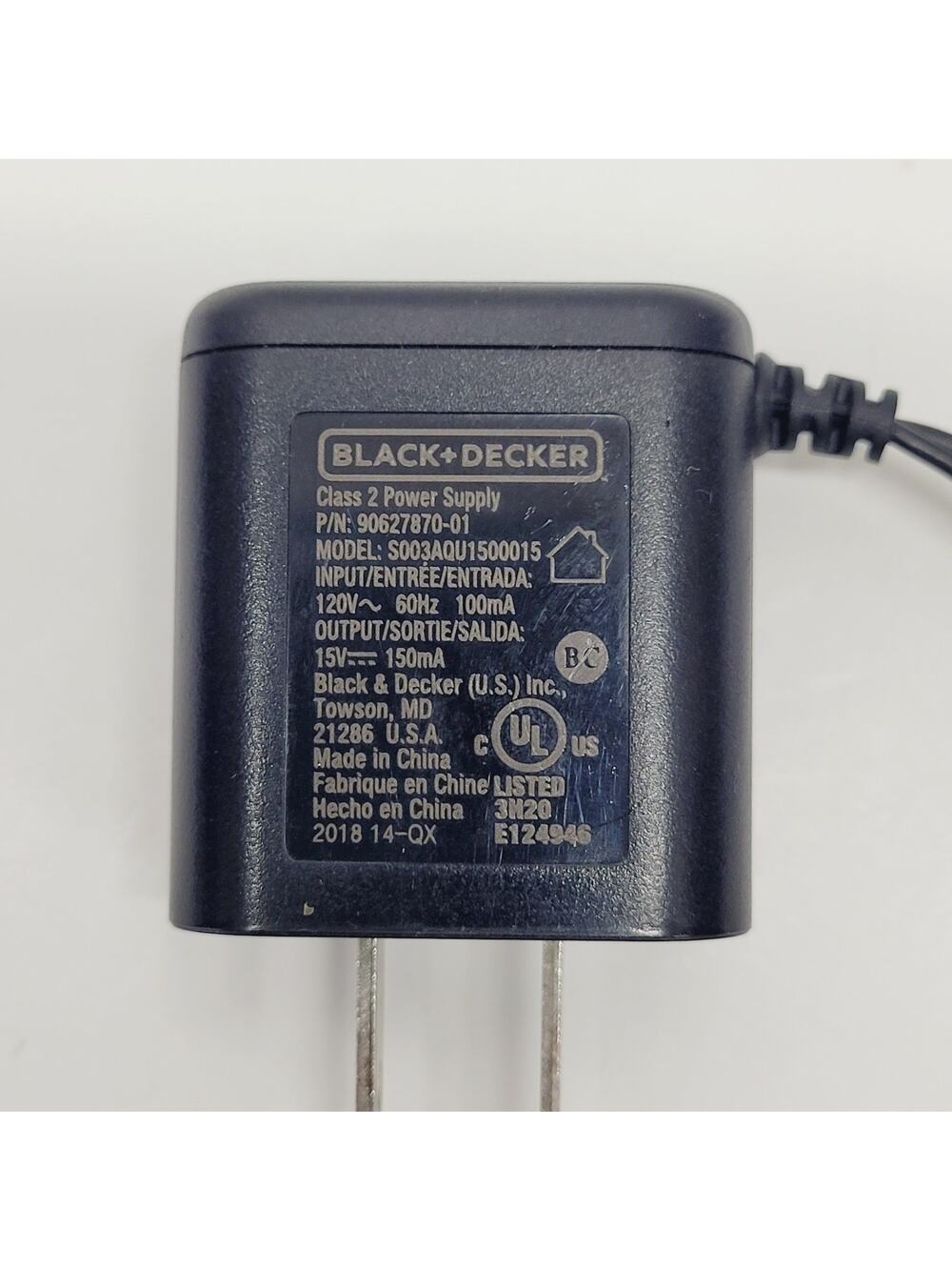 Black & Decker Class 2 A/C Power Supply Charger Model: S003AQU1500015 'USED'
